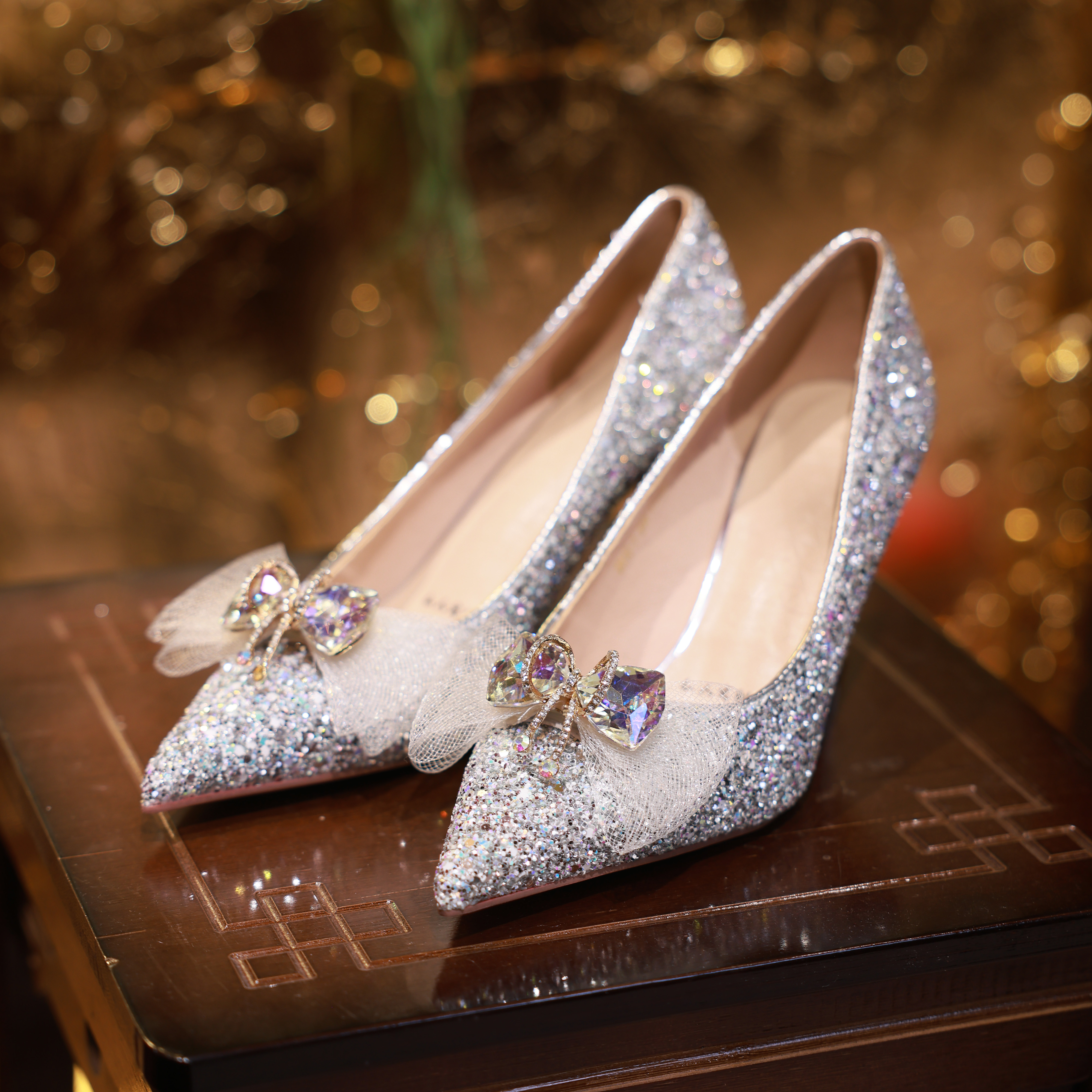 SSURMOON苏蔓结婚订婚时尚银色高跟鞋