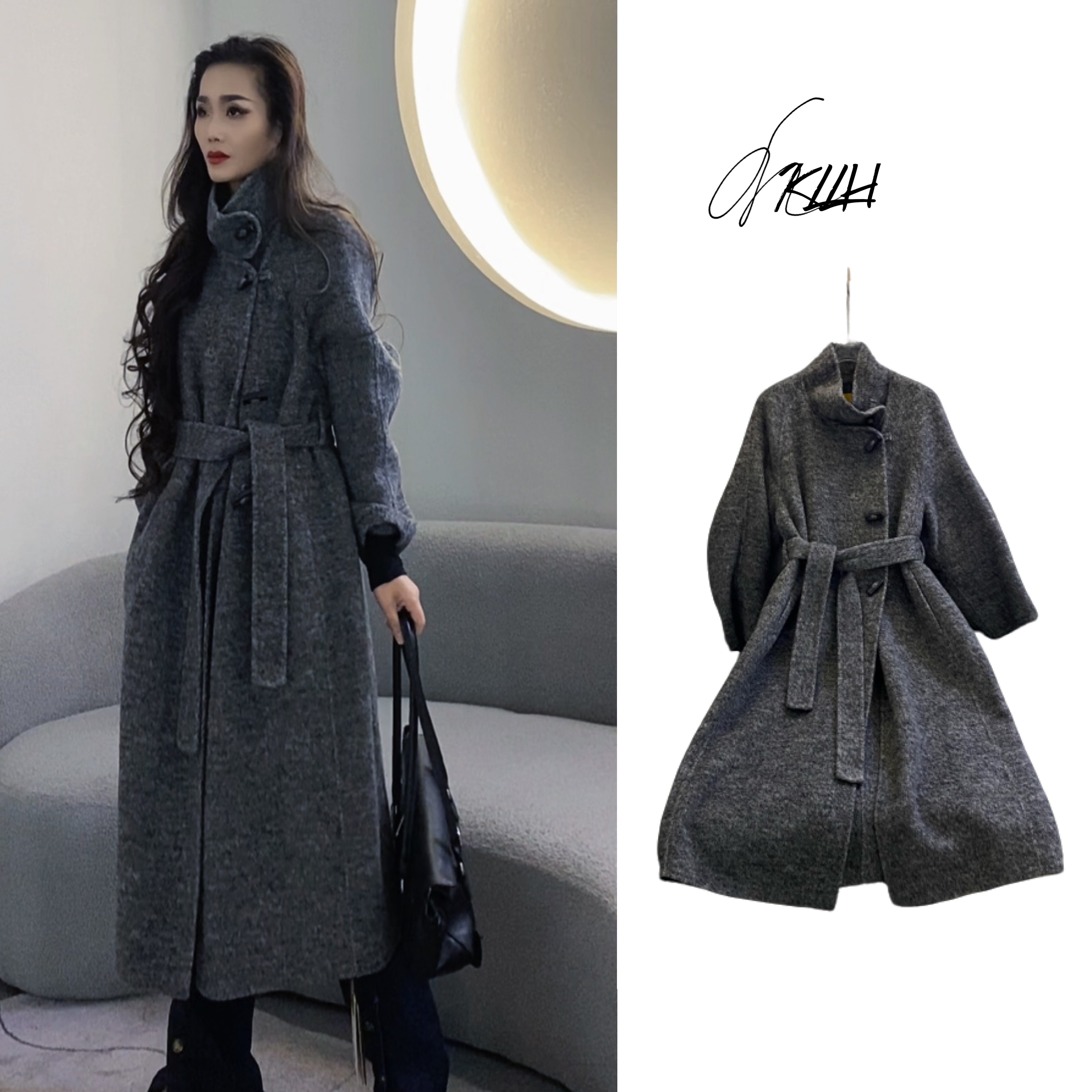 女立领毛呢外套时尚秋冬宽松保暖设计款大衣4DB8R3036