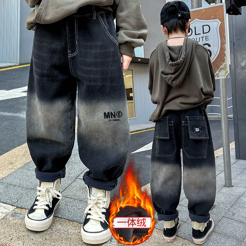 童装牛仔加绒加厚男孩牛仔裤大童牛仔裤儿童洋气休闲宽松中大童