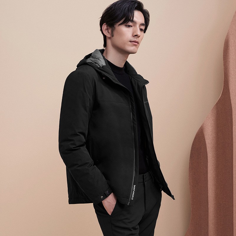 报喜鸟羽绒服男装冬季男士时尚休闲黑色保暖羽绒服连帽潮流防风
