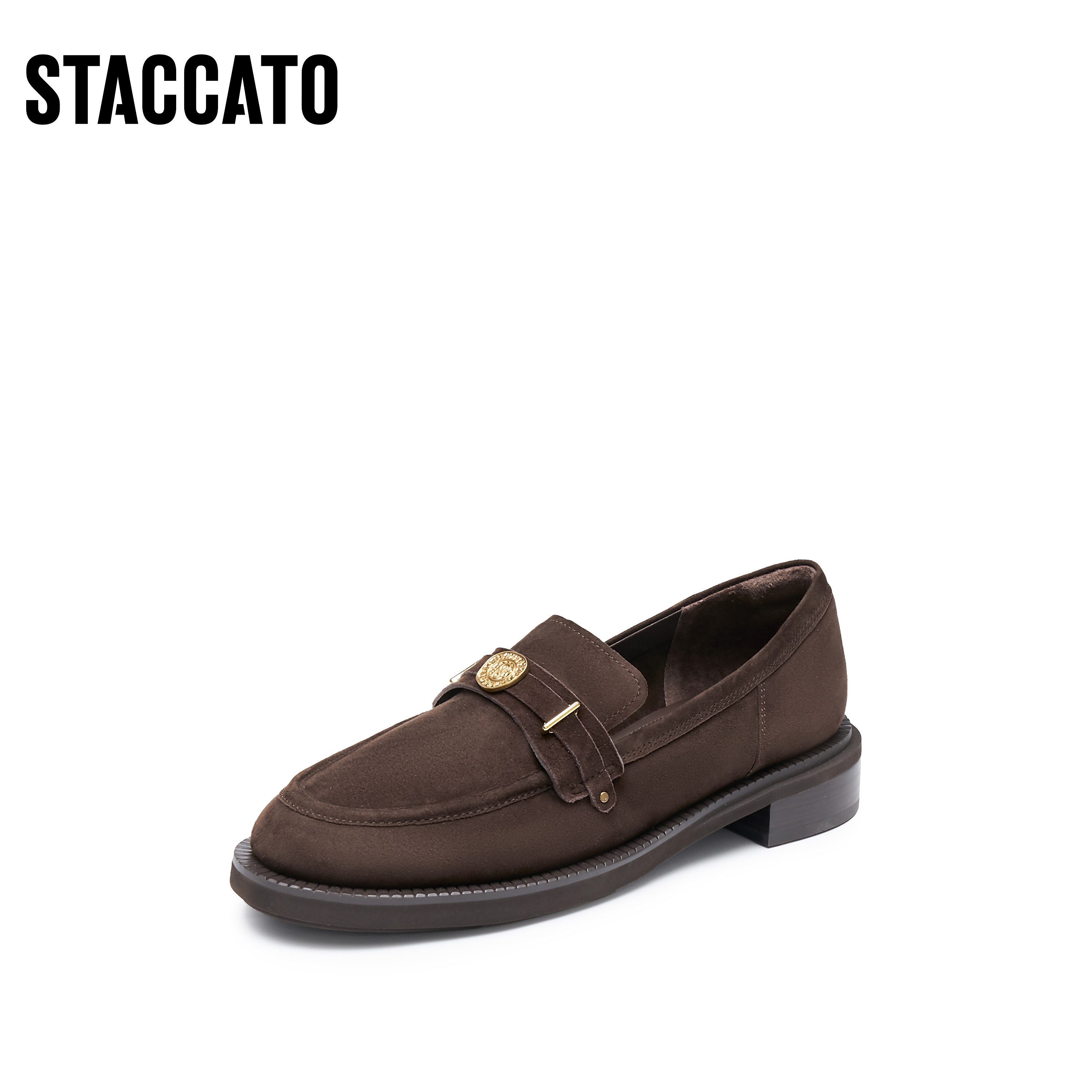 思加图2026春季新款许愿币英伦乐福鞋粗跟单鞋复古小皮鞋EOQ15AA6