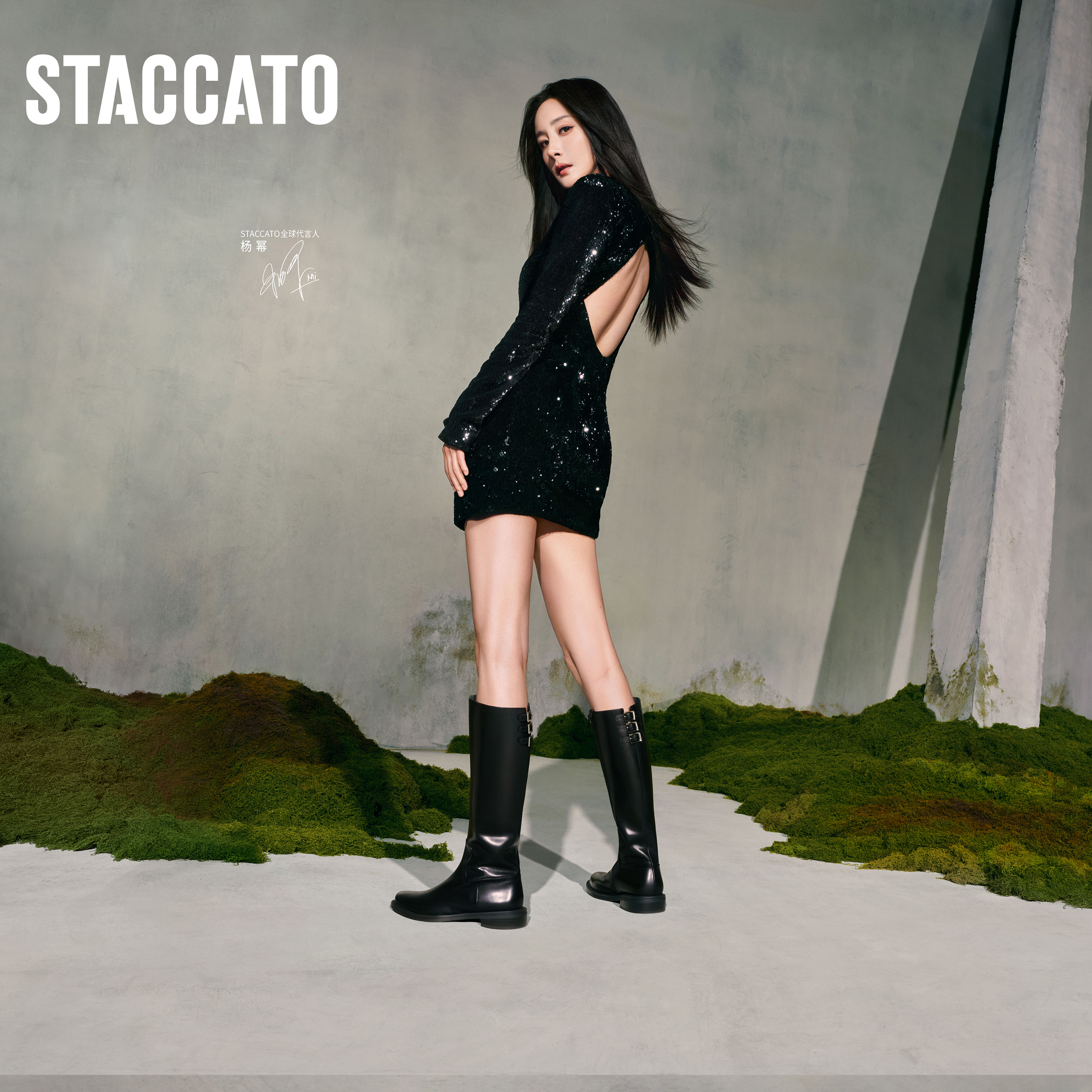 【杨幂同款】思加图冬季新款三重奏肯豆风骑士靴长靴EAJ40DG5