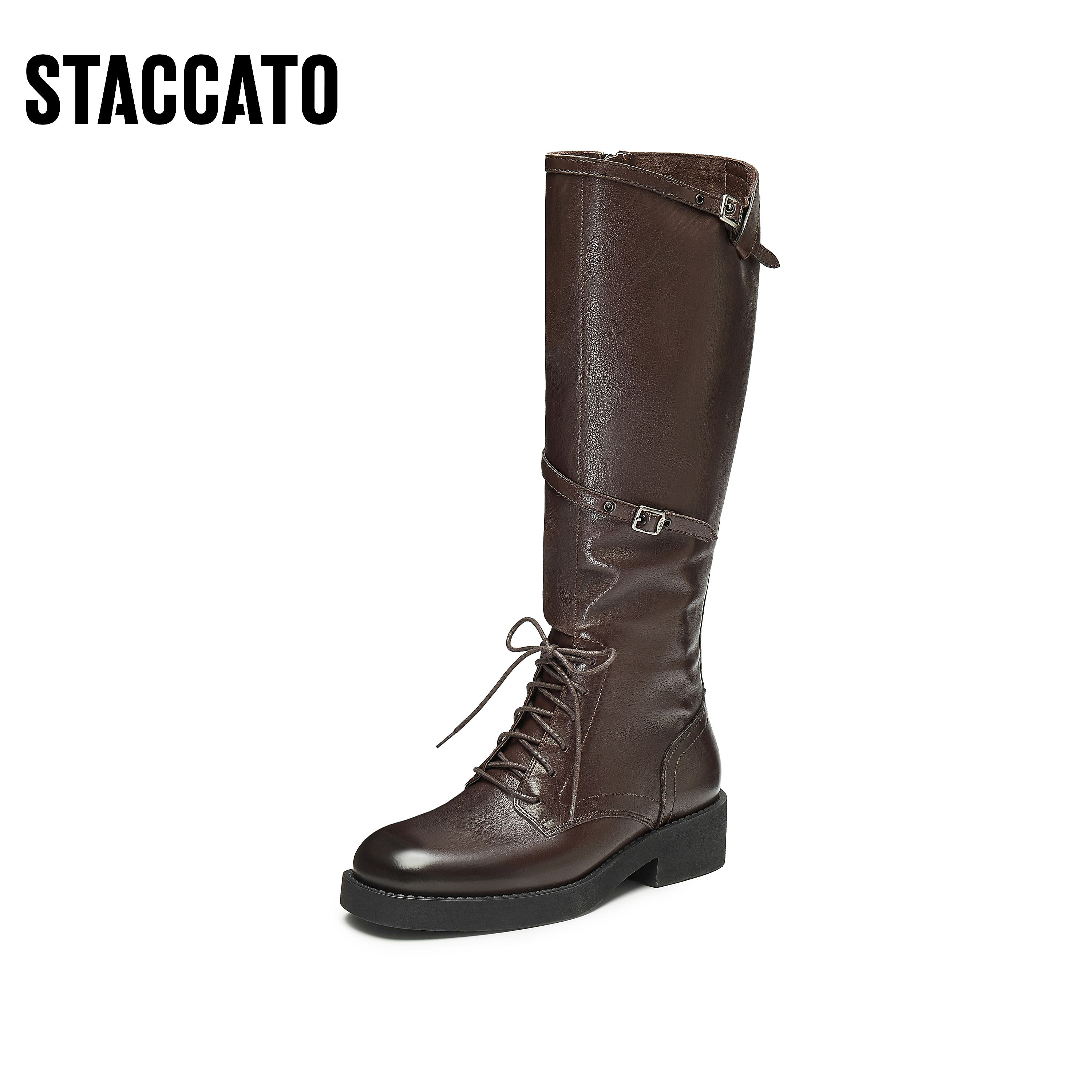 思加图冬季新款玫瑰骑士靴长靴高筒靴时装靴女皮靴9Y002DG4