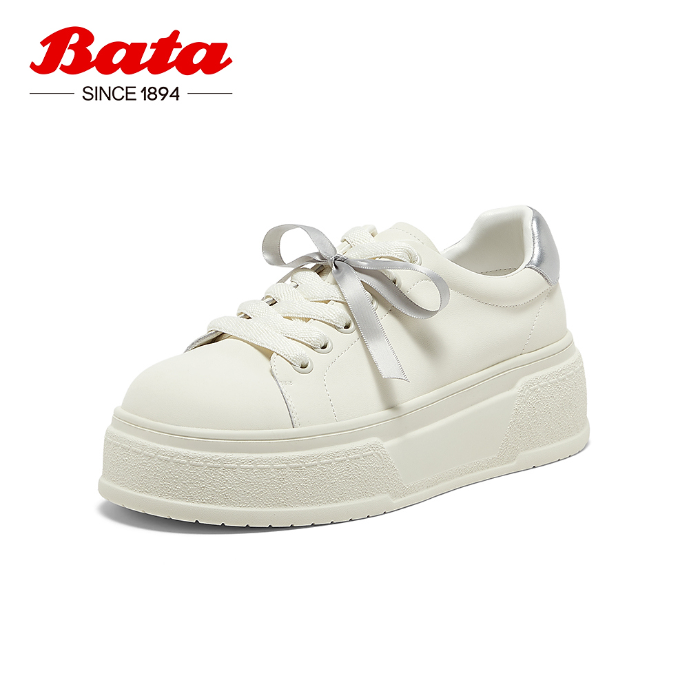 Bata小白鞋女2025春季新款厚底透气休闲运动板鞋25108AM5
