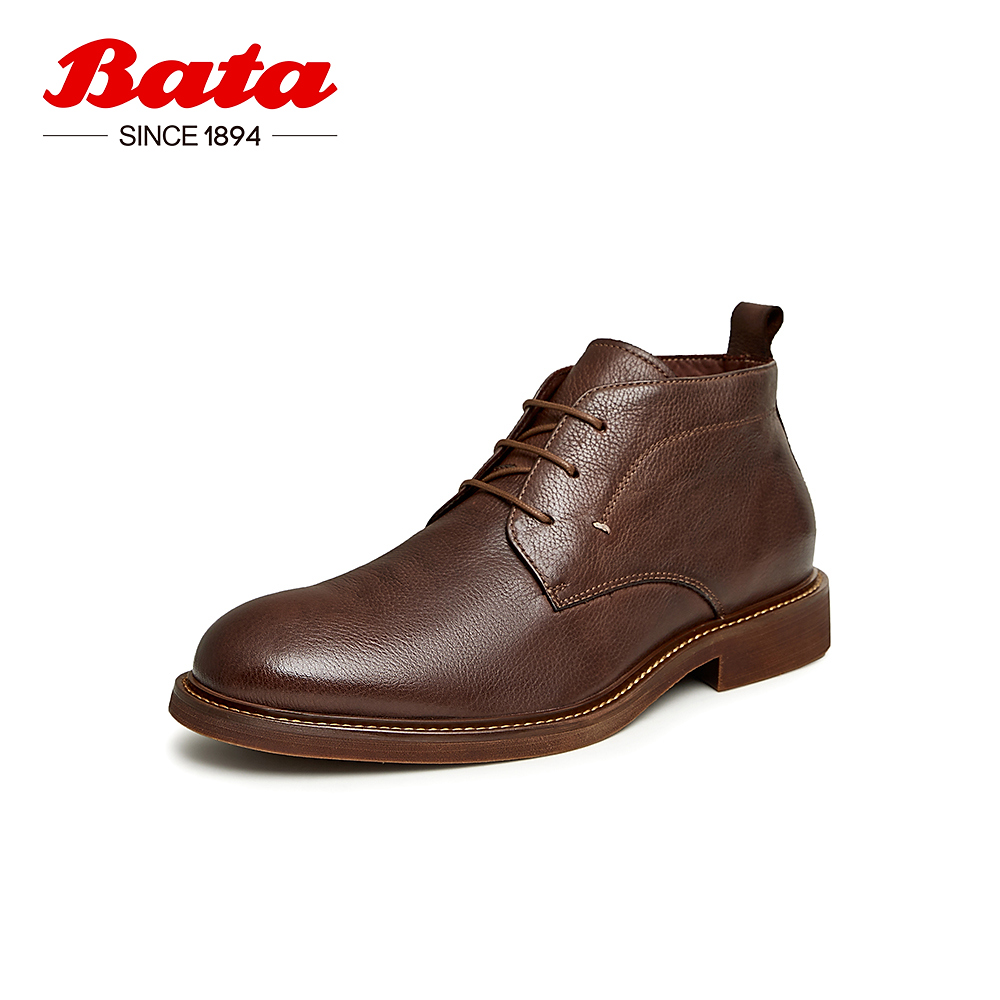 Bata马丁靴男2023冬商场新款绅士英伦风牛皮百搭通勤低靴A8X42DD3