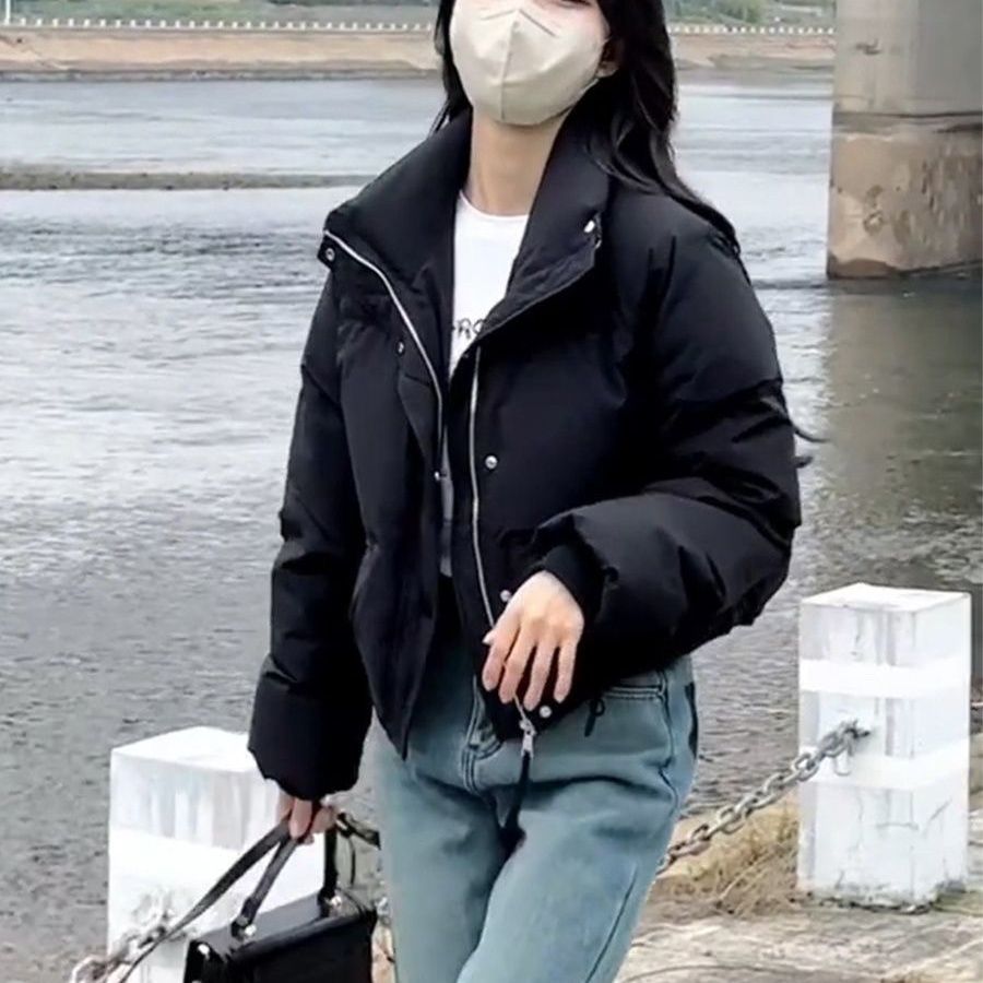 2023冬季韩版羽绒服女短款厚面包服立领矮个子宽松棉衣外套