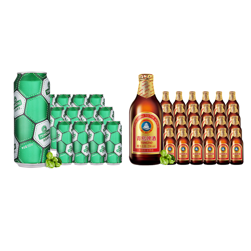 【棕金+足球罐组合】青岛啤酒小棕金296ml*24瓶+足球罐500ml*12听