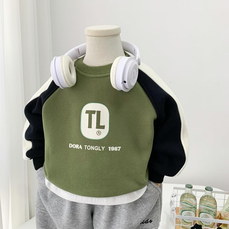 男童卫衣卫衣秋冬装儿童拼色套头衫中小童帅气休闲保暖上衣洋气潮