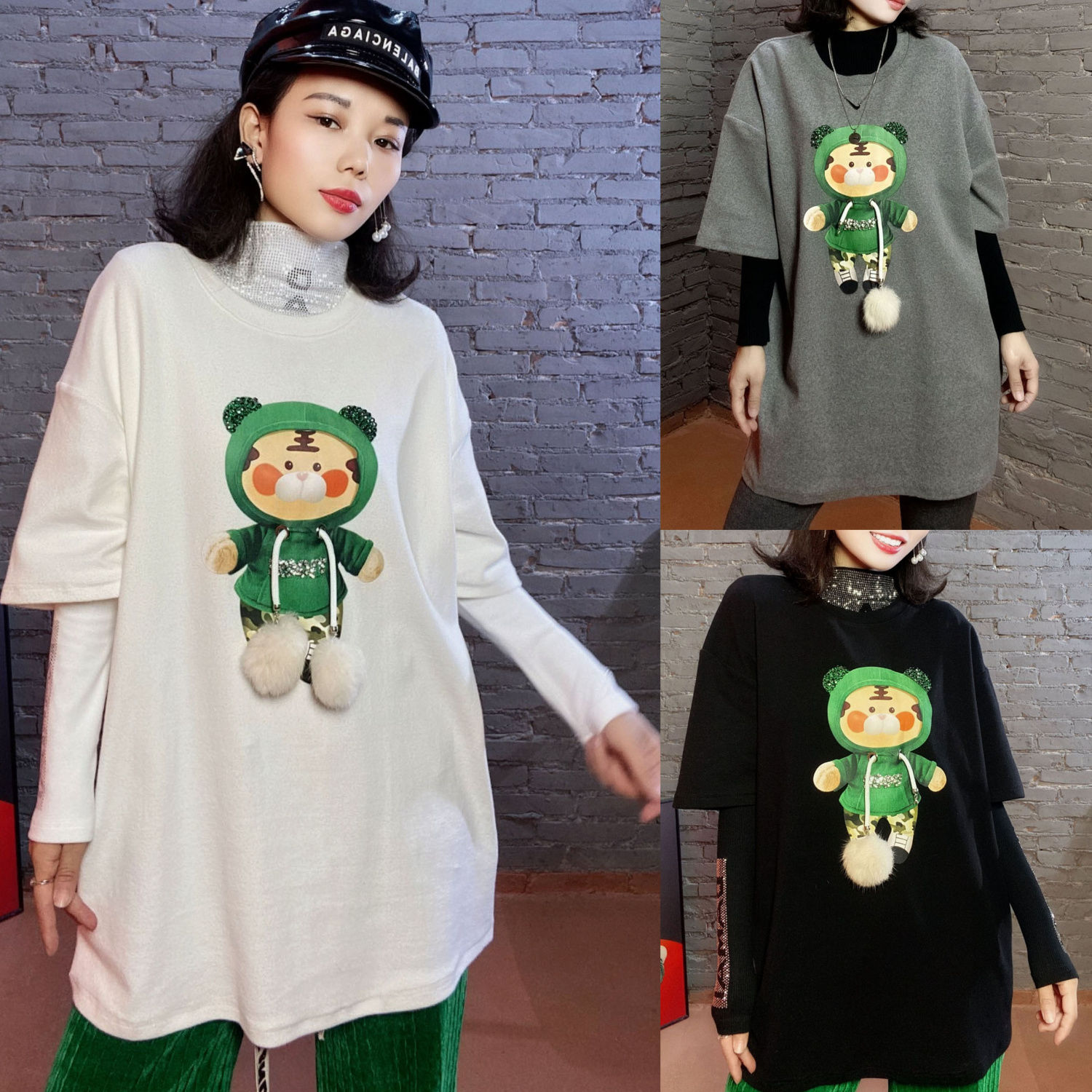 139-269全棉磨毛潮牌兔毛球大版T