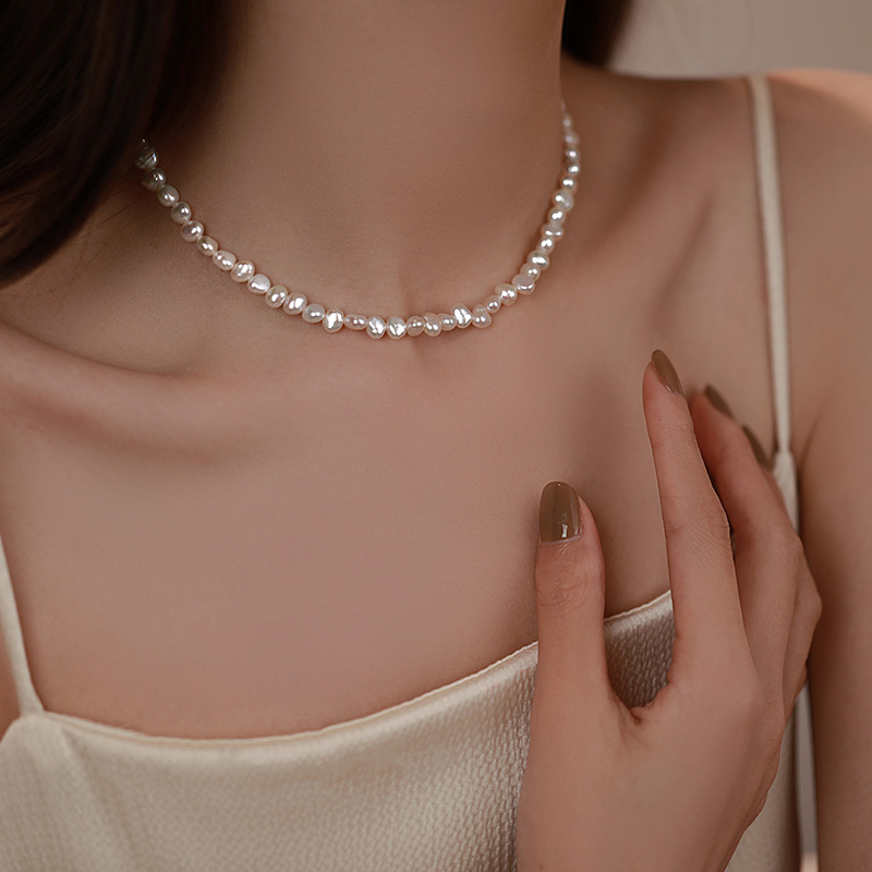 经典巴洛克天然珍珠项链女时尚百搭简约锁骨链颈链高级感毛衣链