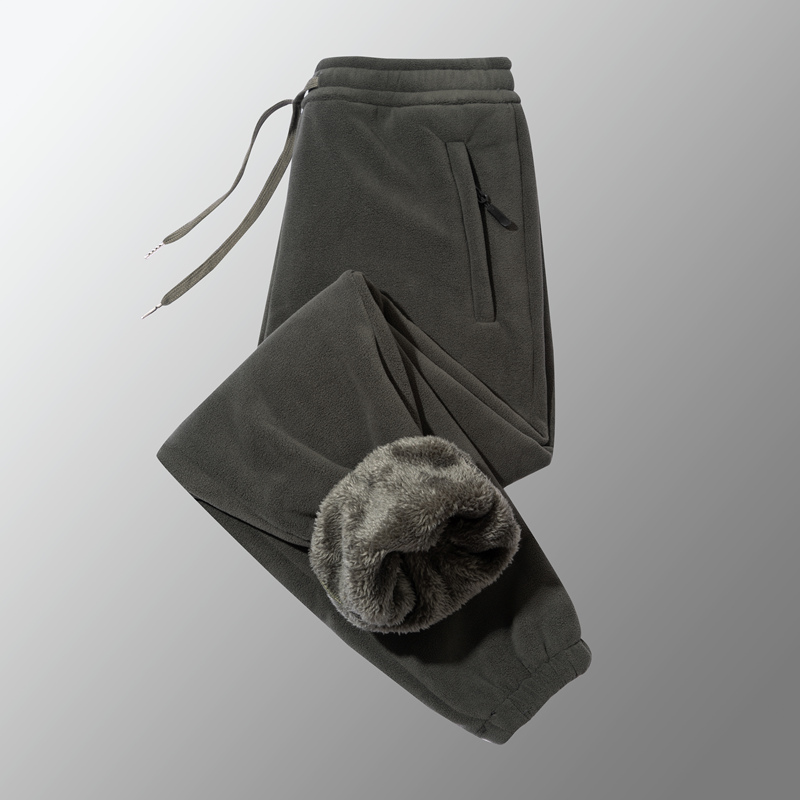 双面加绒加厚男女休闲裤宽松束脚奥粒绒运动保暖冬季口袋拉链长裤