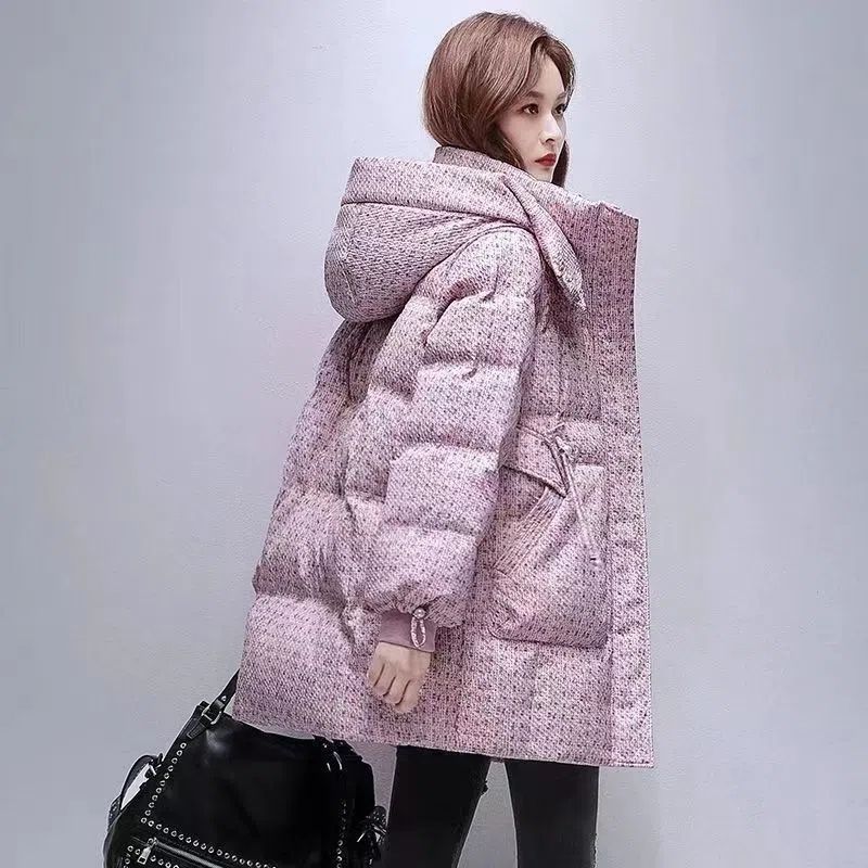 棉服中长款2023年新款冬季时尚洋气保暖宽松加厚外套连帽大衣潮女