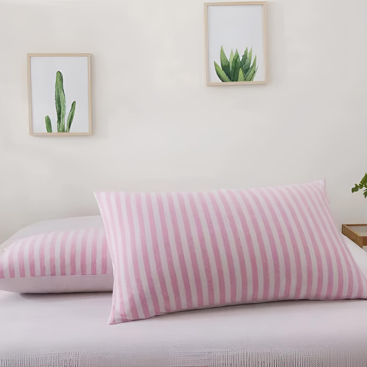 纯棉枕头套一对100%全棉高档网红款成人条纹枕芯套柔软天竺棉枕套