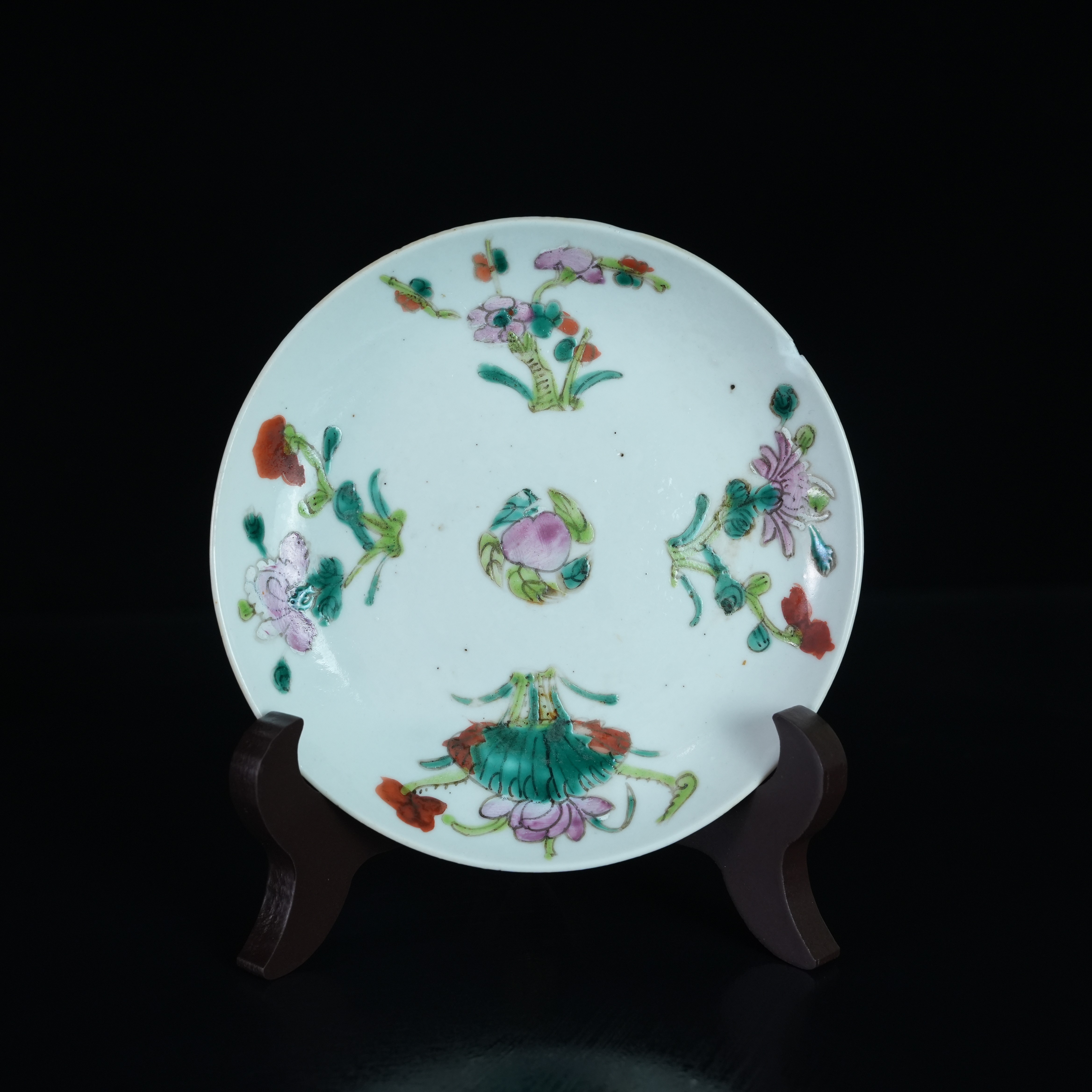 LABC241127003【十竹斋】清中晚期四季花卉粉彩赏盘