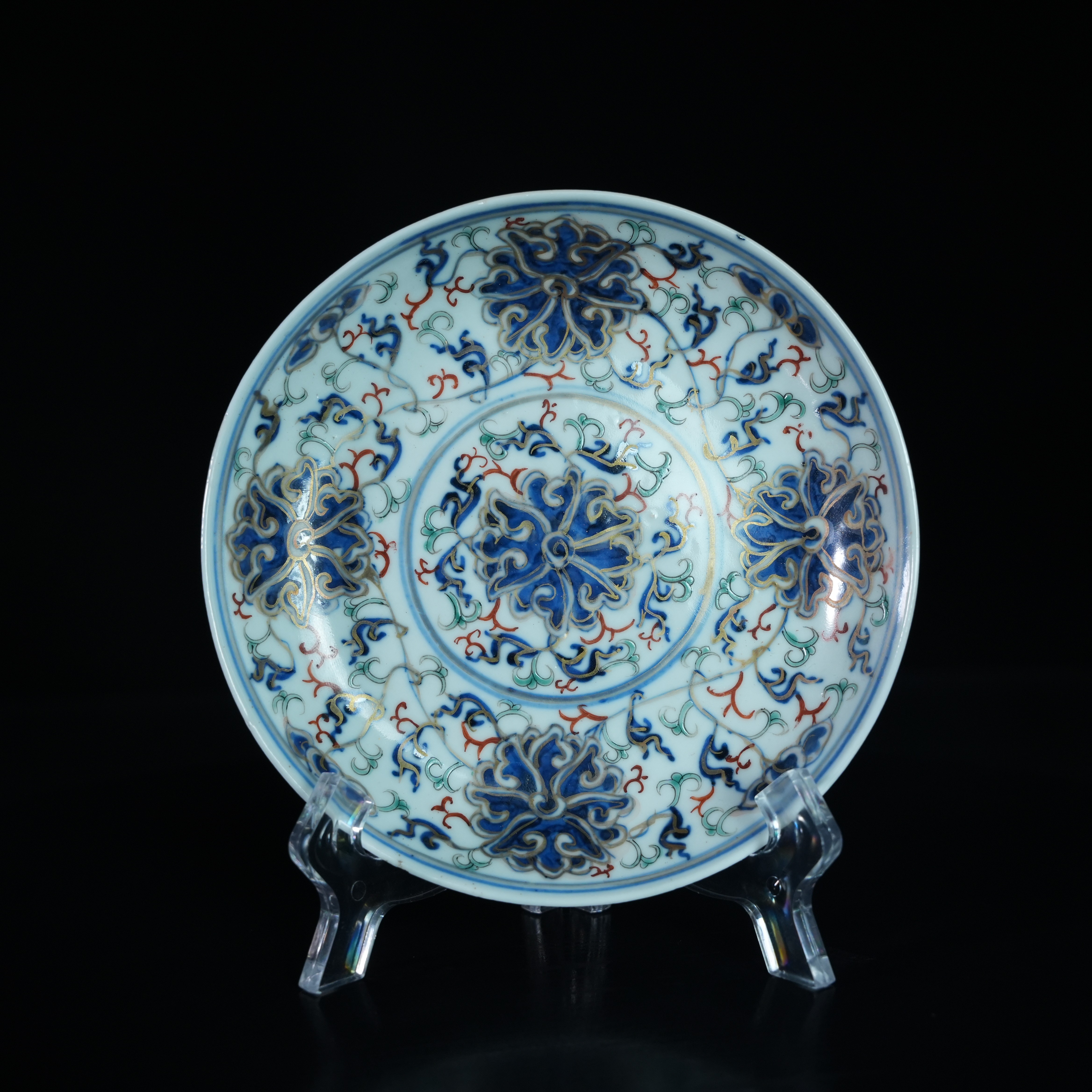 LXZ241117004【十竹斋】清光绪缠枝莲纹青花加彩赏盘大清光绪年制款