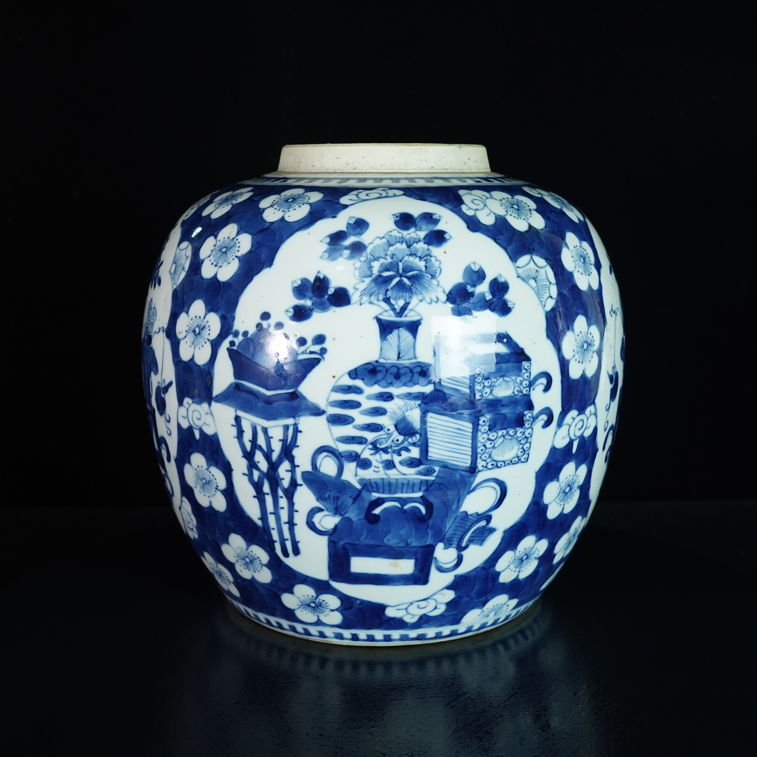 LABC241208012【十竹斋】清光绪冰梅博古图赏罐