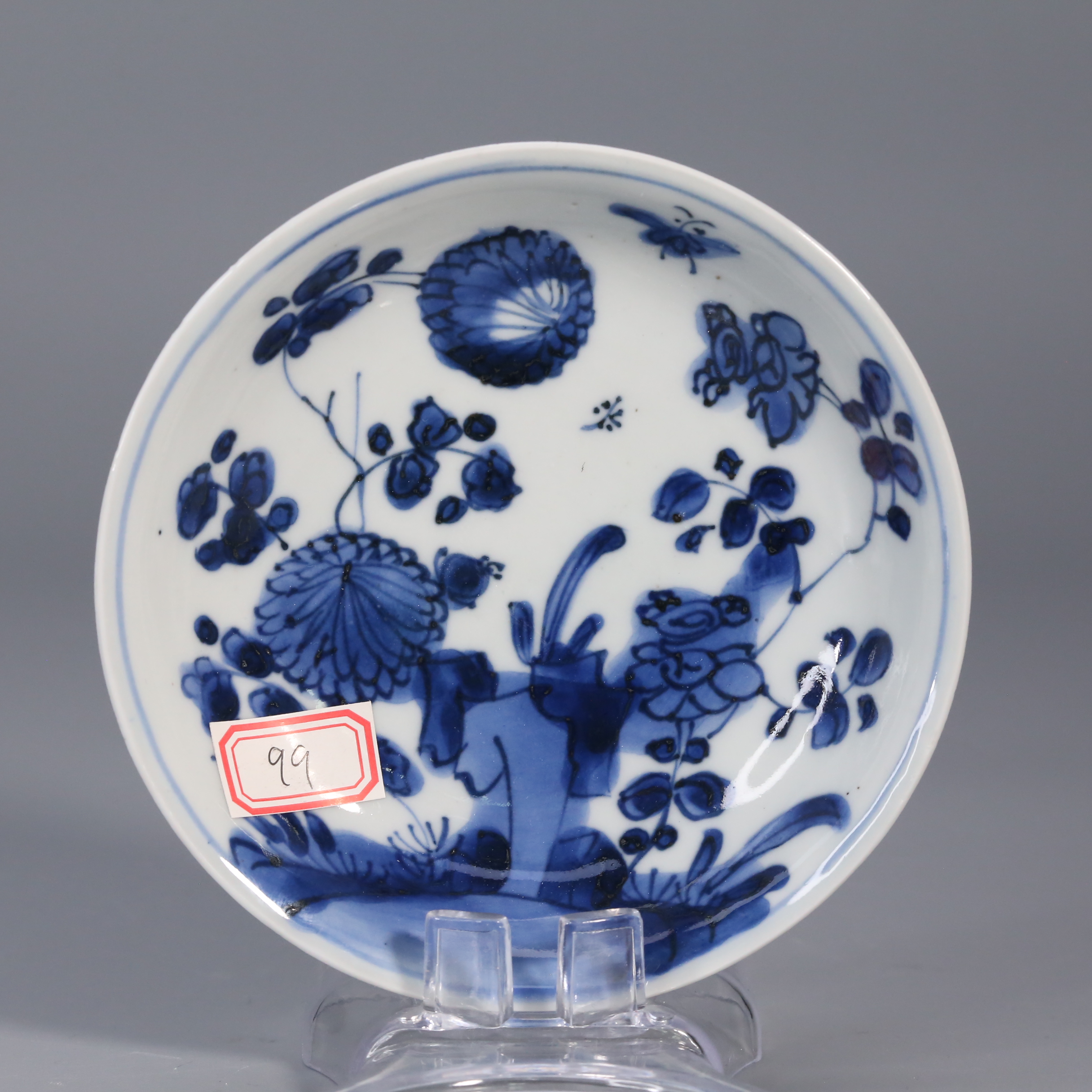 AAXM231111099*【南京文物】"清代康熙青花洞石花卉纹碟 8"