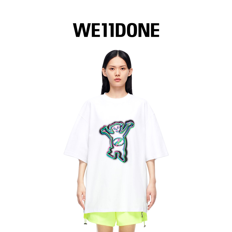 【明星同款】WE11DONE男女印花幻影炫彩小熊宽松圆领短袖T恤22-856