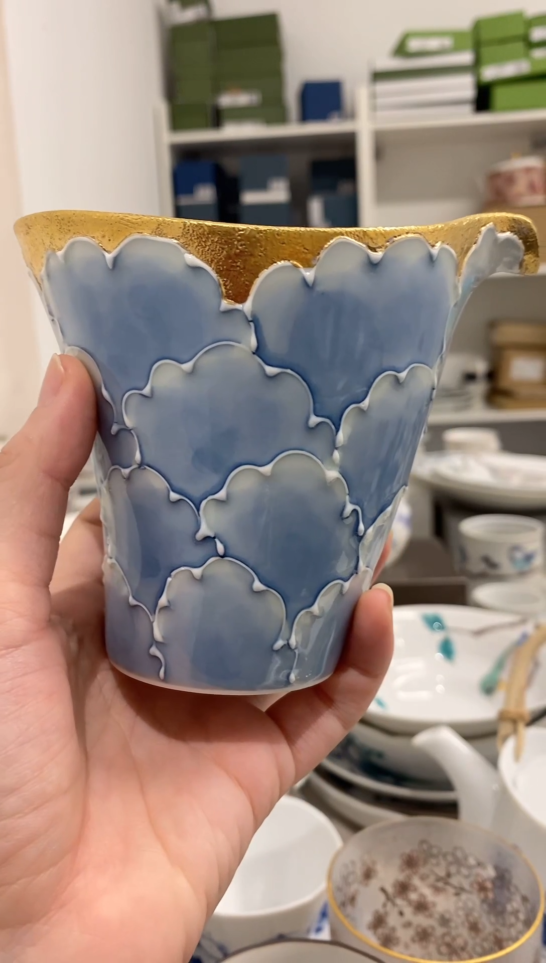 【闪购商品】密胺瓷片金边外花蓝色牡丹