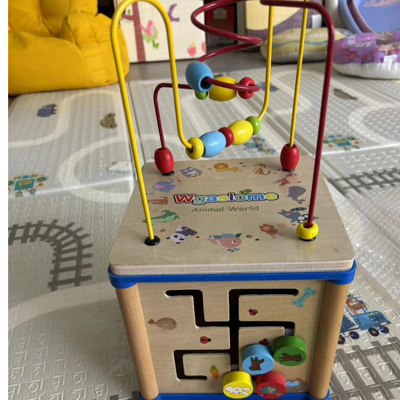 儿童益智木质玩具多功能百宝箱绕珠台