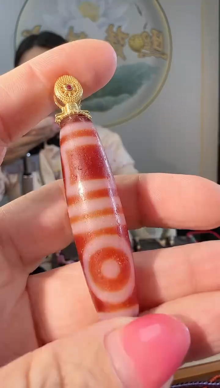 【闪购商品】玛瑙/玉髓吊坠银S925镀金镶嵌双天地