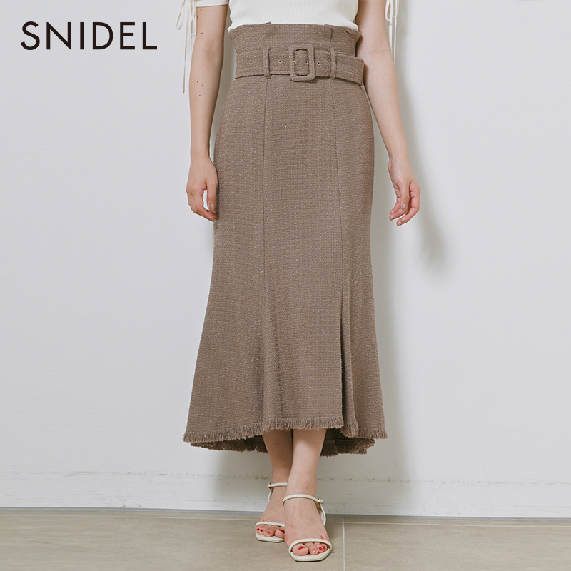 SNIDEL2022春夏时尚新品优雅小香风高腰腰带鱼尾半身裙SWFS222011