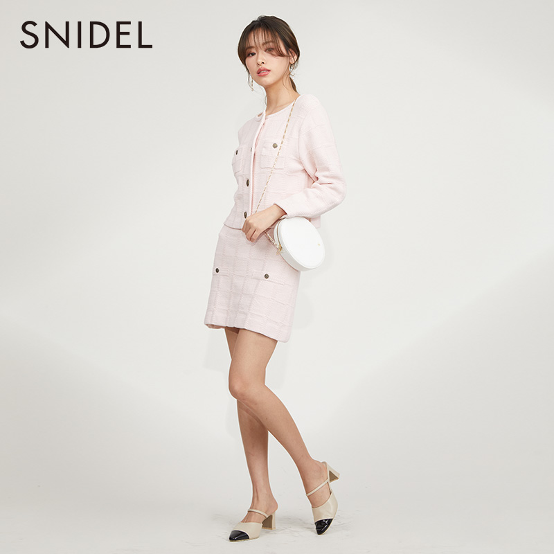 SNIDEL新品优雅粗花呢小香风高腰包臀针织半身短裙SWNS231176