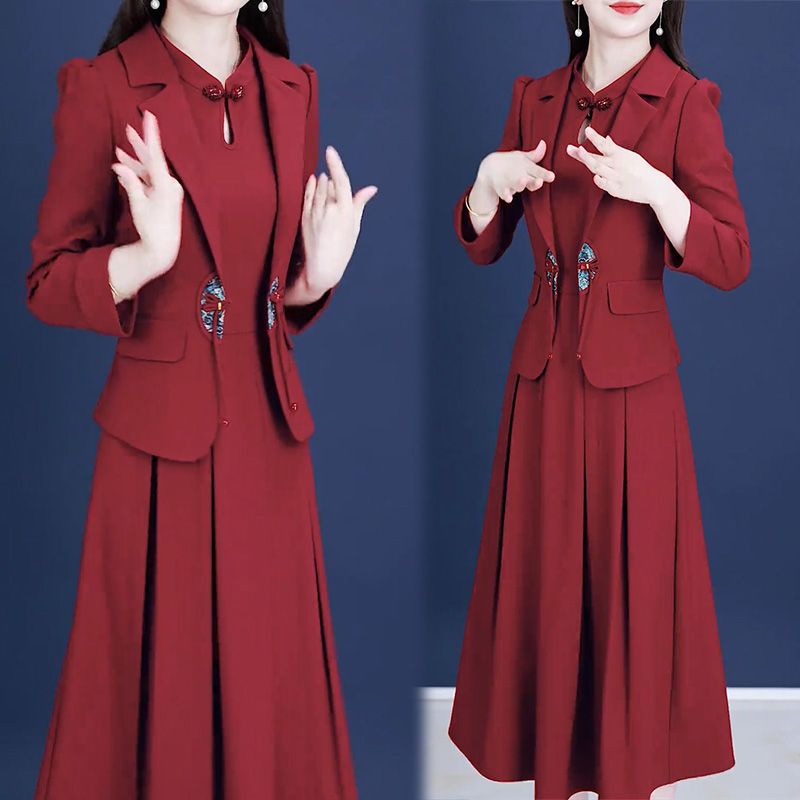高档气质小西装连衣裙两件套女2025秋季妈妈修身显瘦高级套装女裙