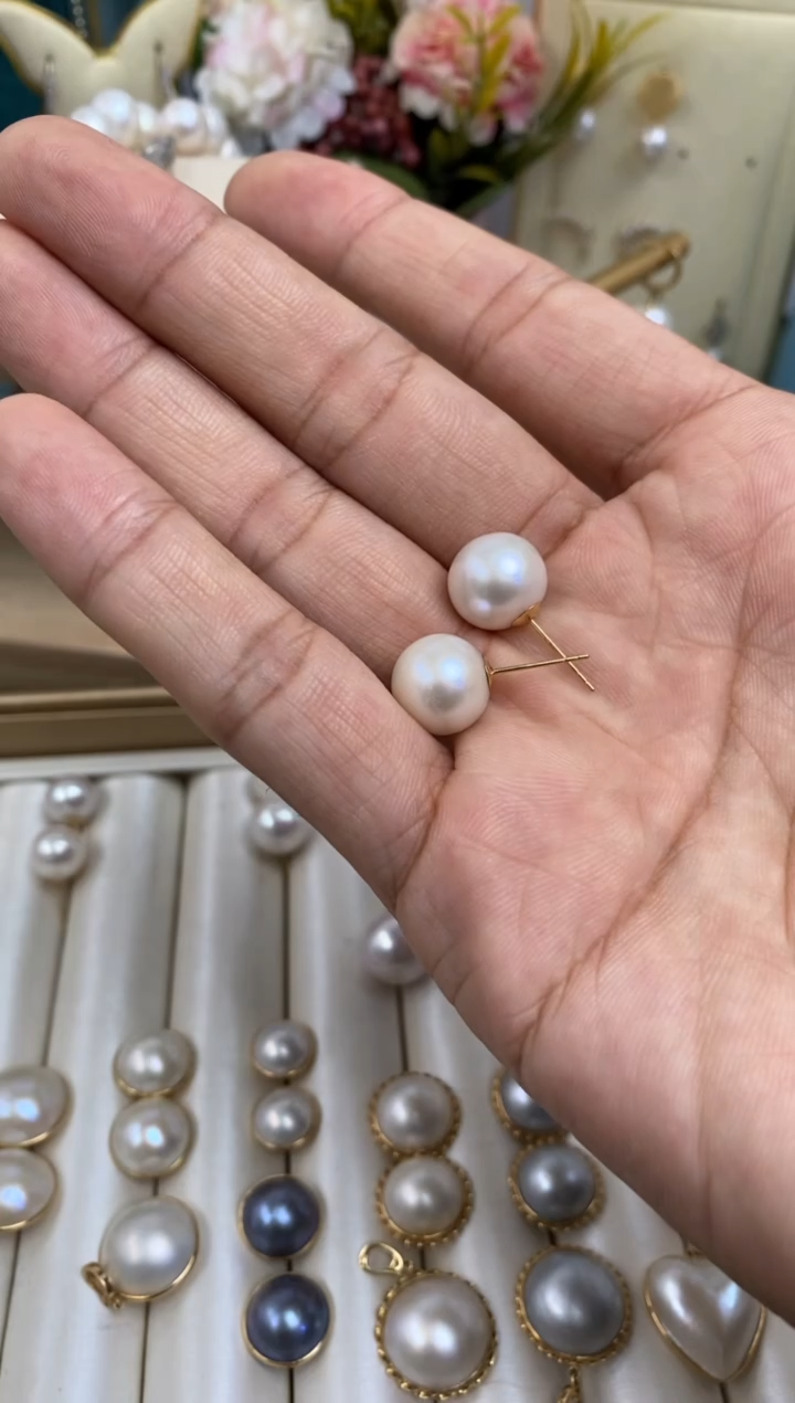 【闪购商品】淡水珍珠耳饰18K金镶嵌11-12