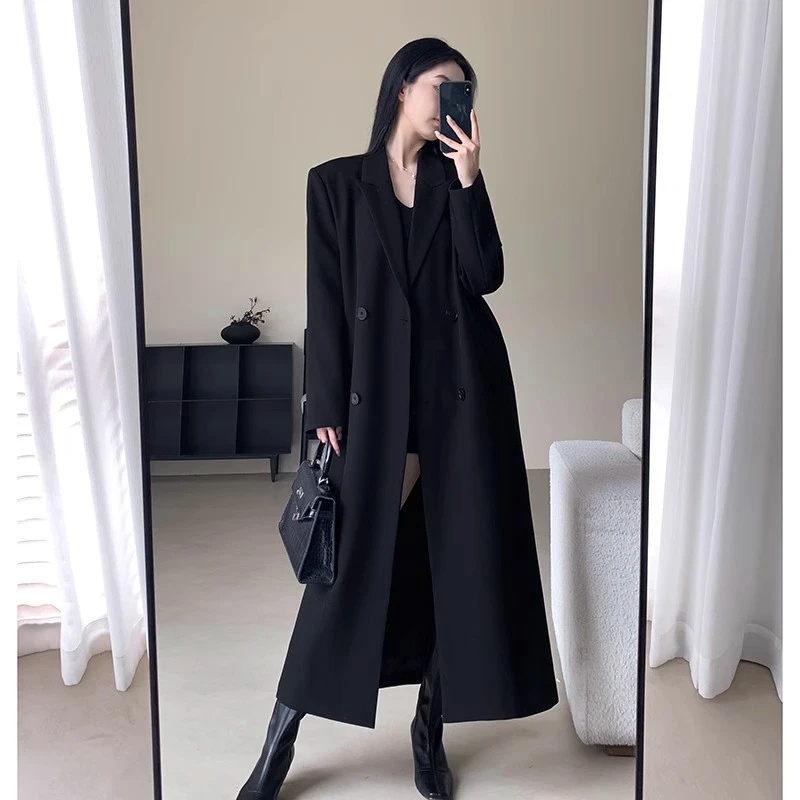 高级大码女装长款西装风衣外套胖mm200斤休闲宽松英伦风过膝大衣