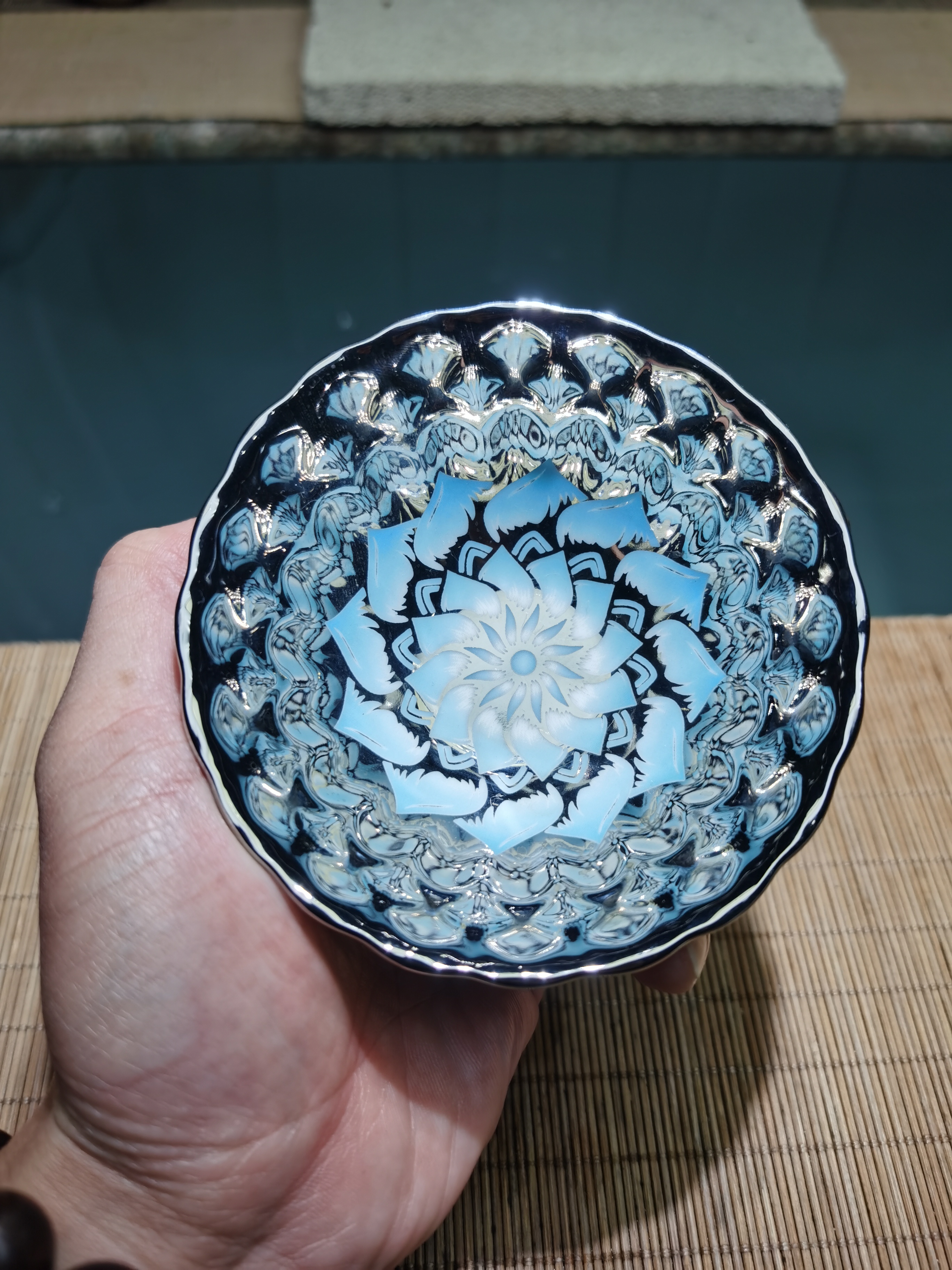 蓝万花筒天空蓝海莲杯手工茶盏 高端茶器茶杯主人杯0