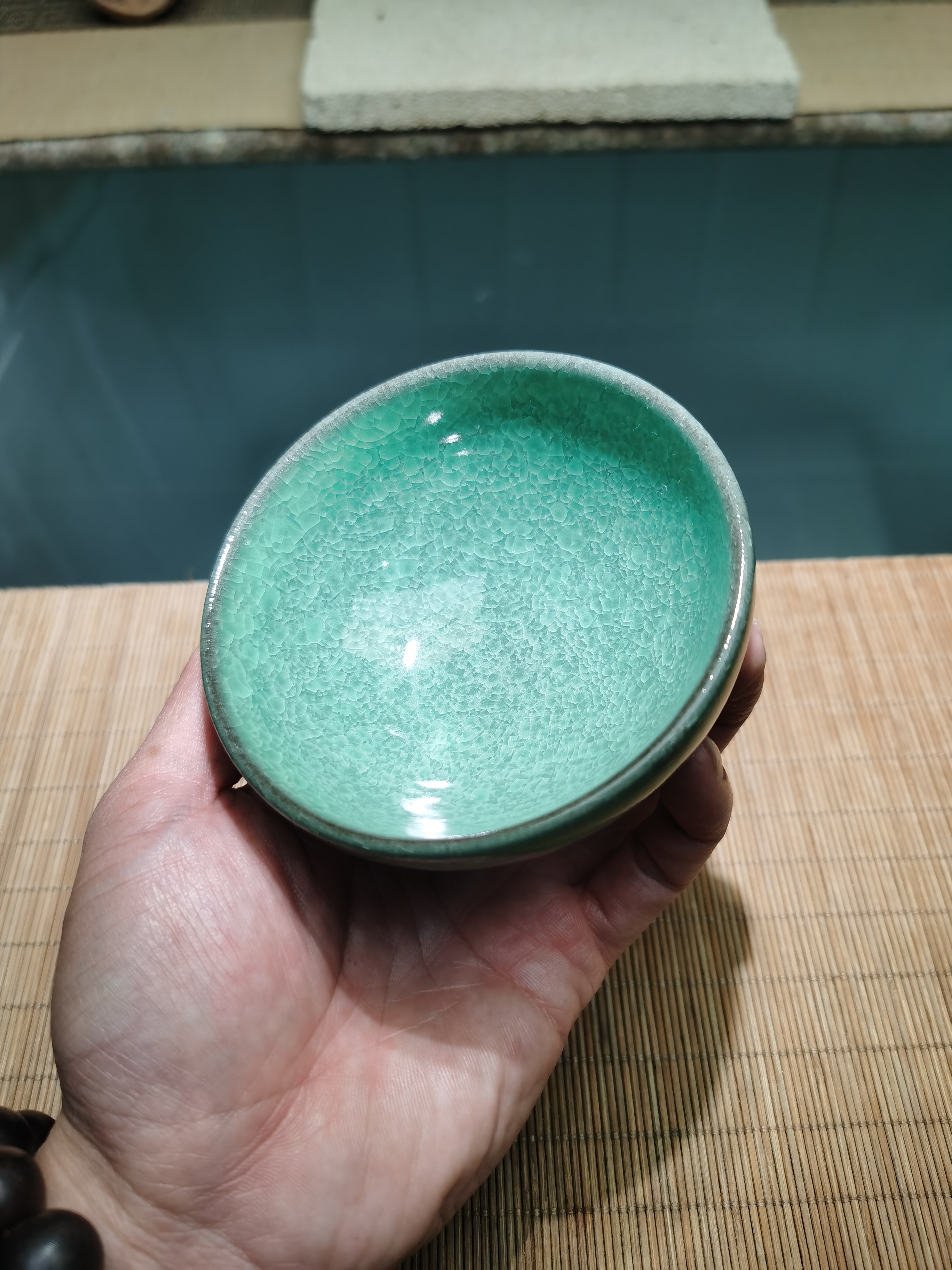 天青绿高端茶器主人杯冰花杯冰裂纹陶瓷主人杯0