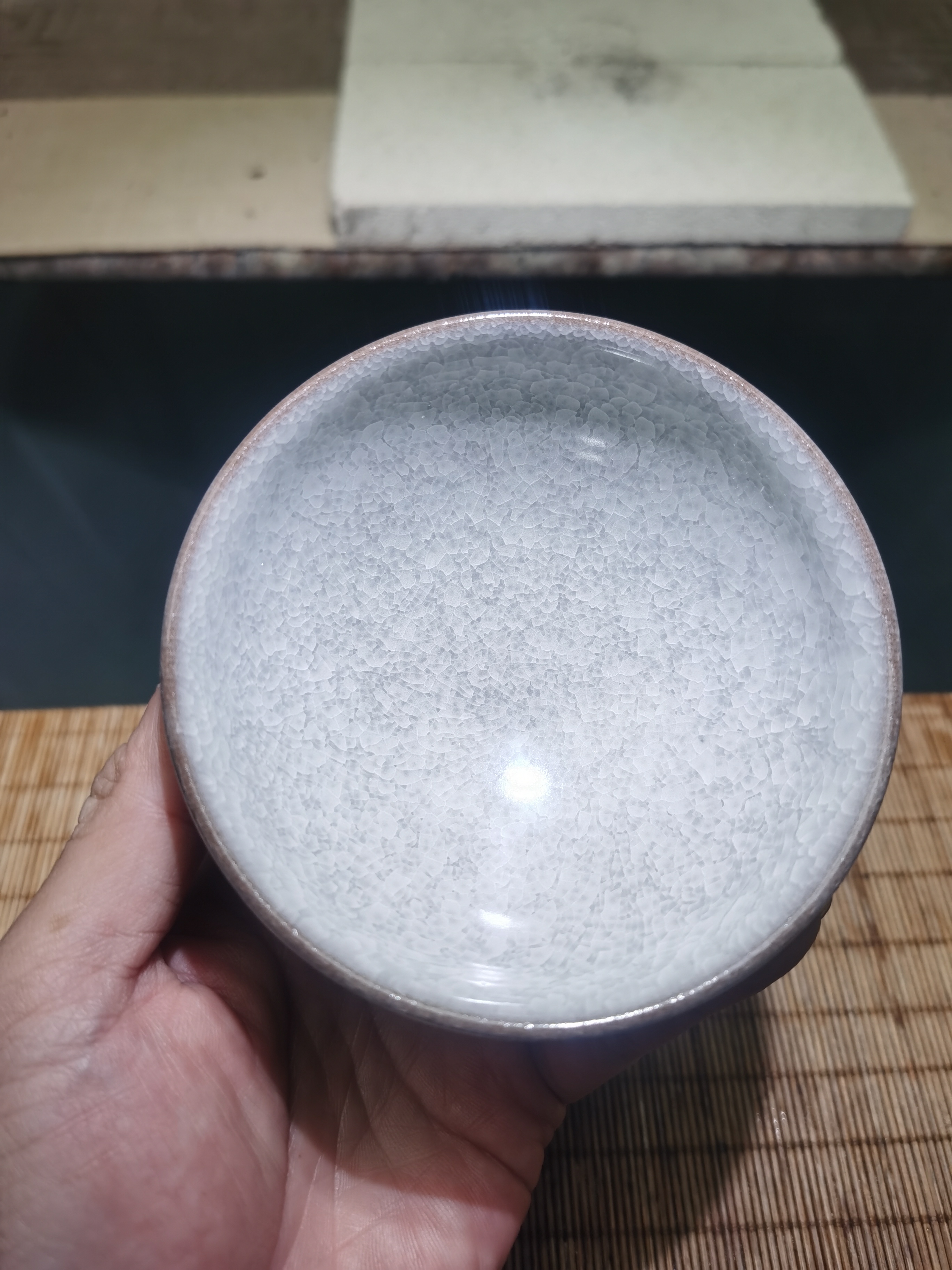 瓷茶盏 白冰冰裂平口主人杯