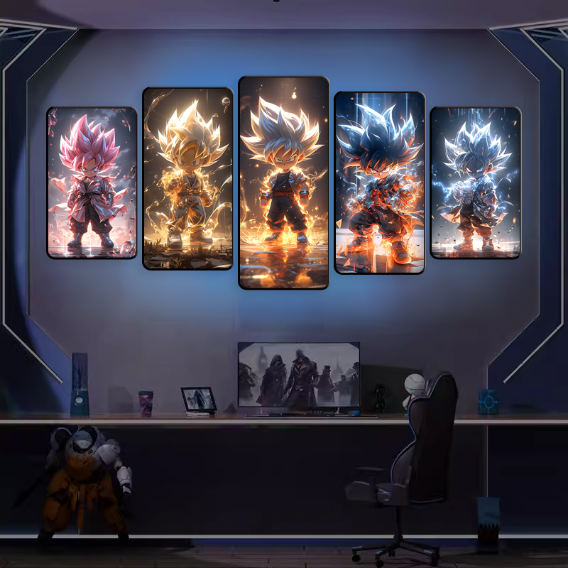 龙珠Q版小悟空五联装饰画新款电竞房挂画
