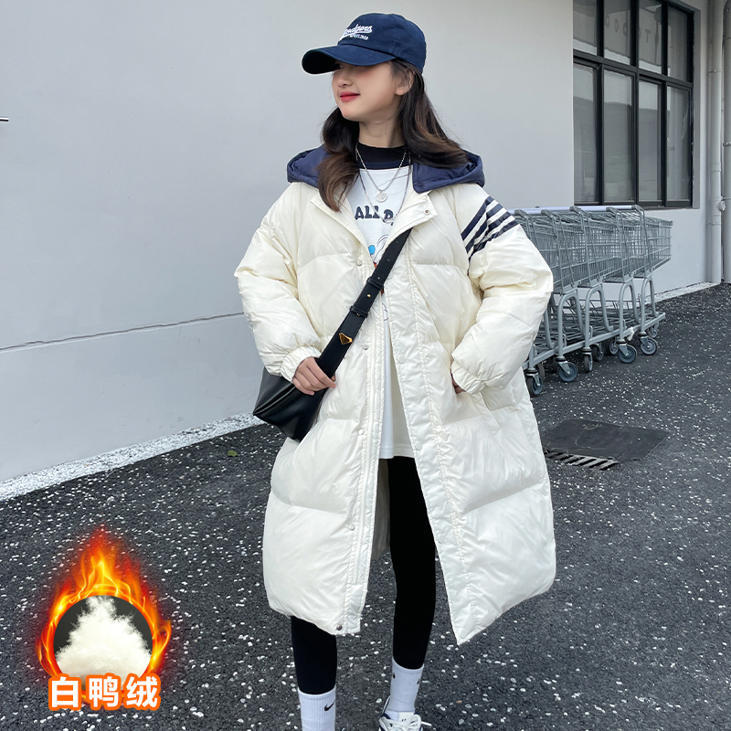 女童白色长款羽绒服2023新款过膝宽松加厚大儿童东北超厚冬季外套