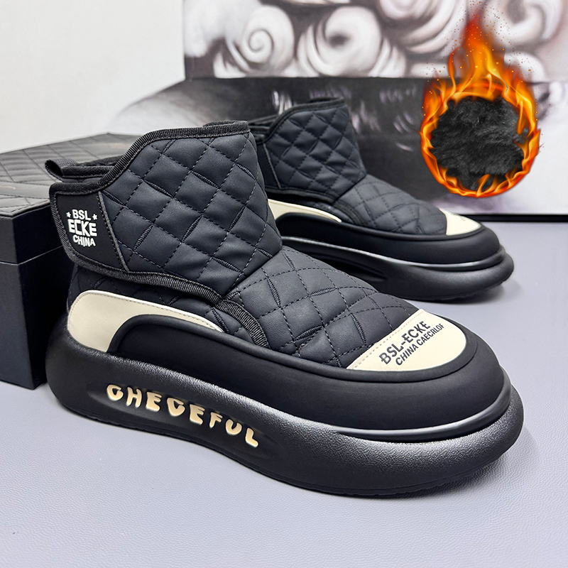 雪地靴男2025春季新款45轻便保暖中帮男鞋46特大码软皮棉靴