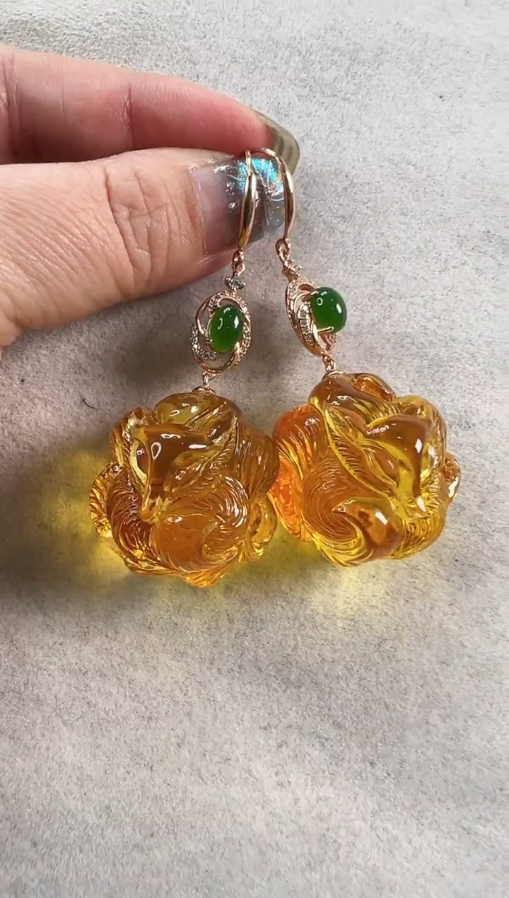 【闪购商品】琥珀耳饰银S925镶嵌耳环