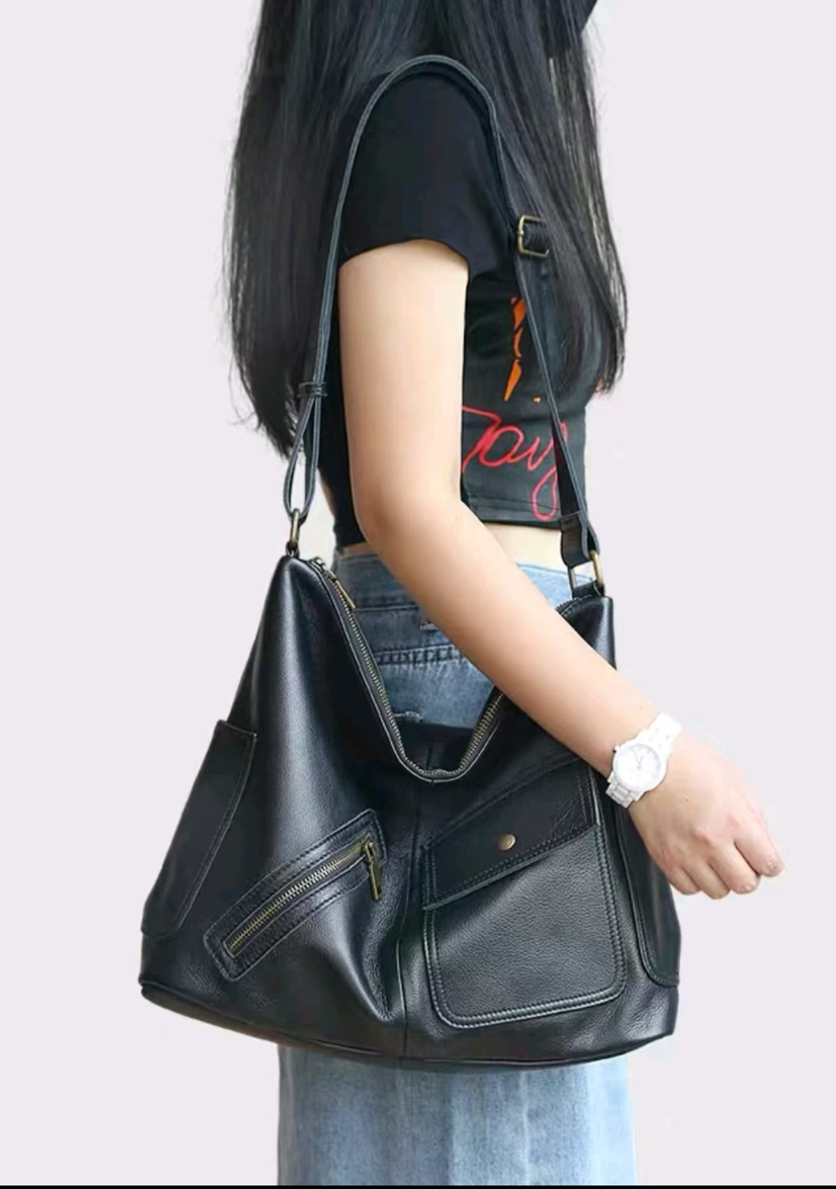 新品秋冬欧美时尚女包托特包软皮休闲大包大容量单肩多口袋283