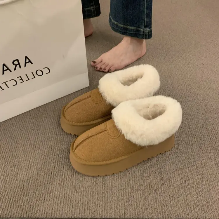 真皮年新款冬季防滑短靴雪地靴女外穿加绒棉鞋厚底毛毛鞋