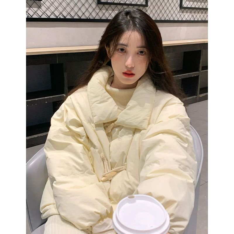 2023新款棉服女秋冬季复古牛角扣设计感小众韩版加厚学生甜美面包