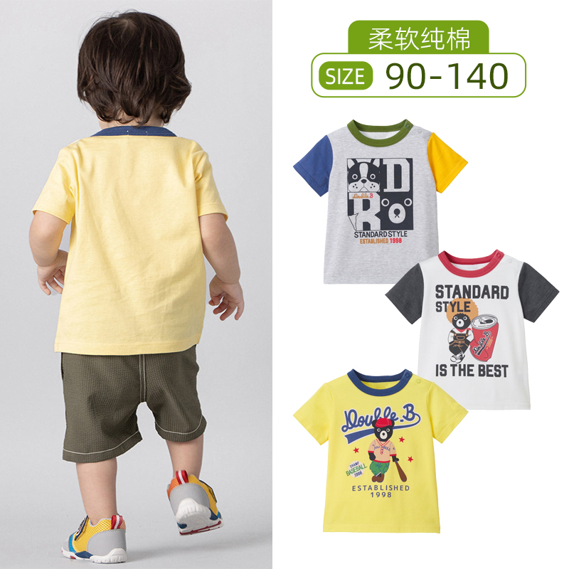 miki家夏季儿童T恤男女童纯棉短袖衫日系卡通小熊童装宝宝1-9岁