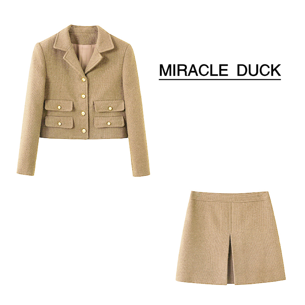 6号【可可公主】新款气质轻奢西装领编制外套短裙套装C1368