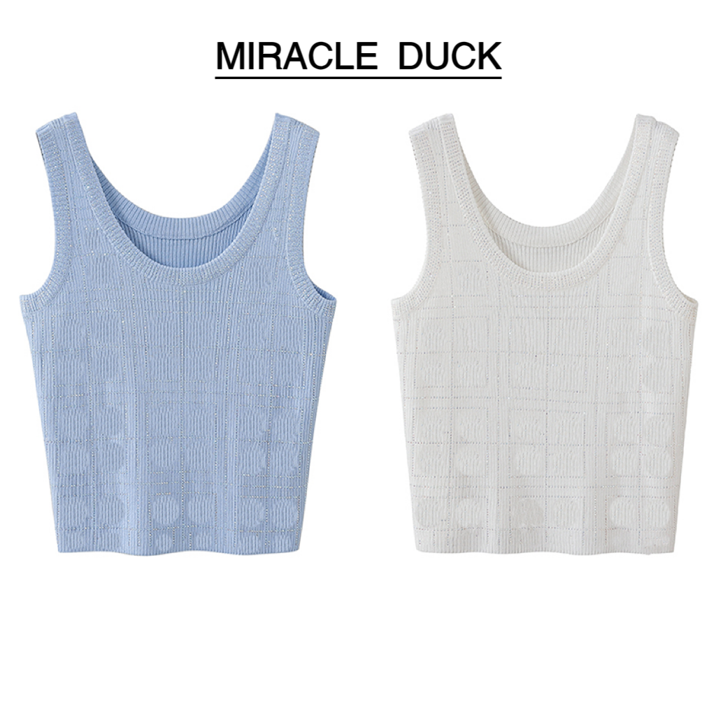 【两色背心】春夏时尚气质百搭烫钻冰丝针织女背心打底C1289