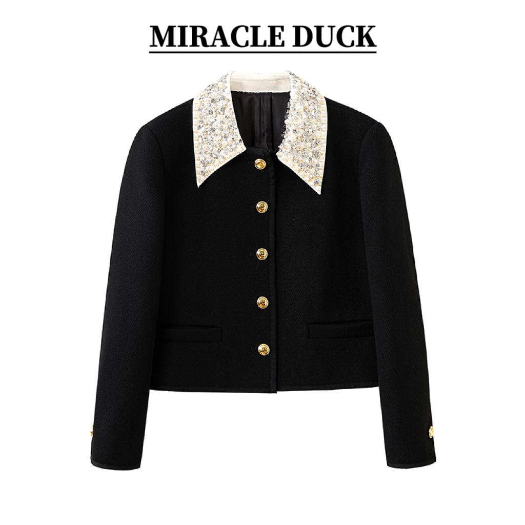 8号【元英同款】秋冬季百搭重工钉珠翻领小香风外套女C725-2