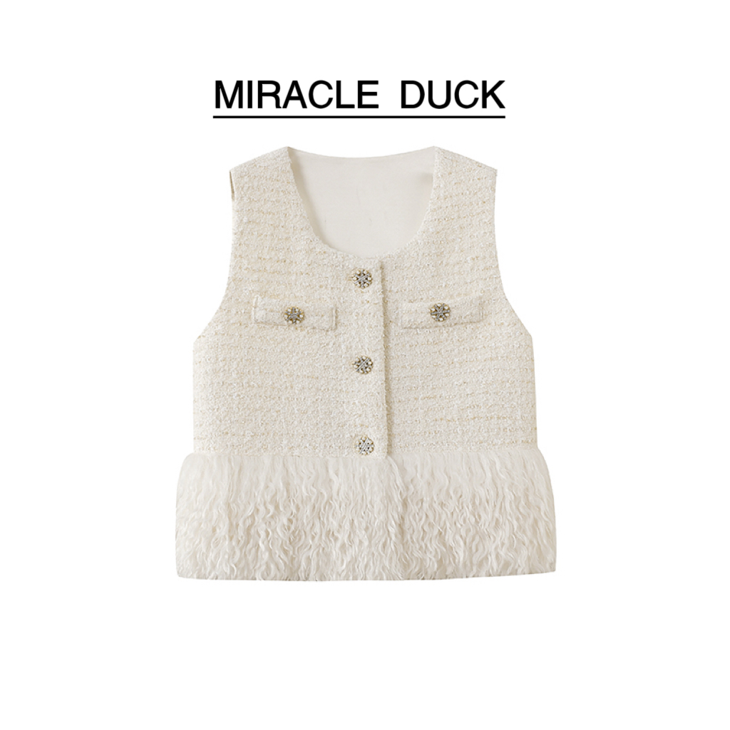 【奶杏甜茶】秋冬气质小香风百搭减龄编织拉毛马甲C1402