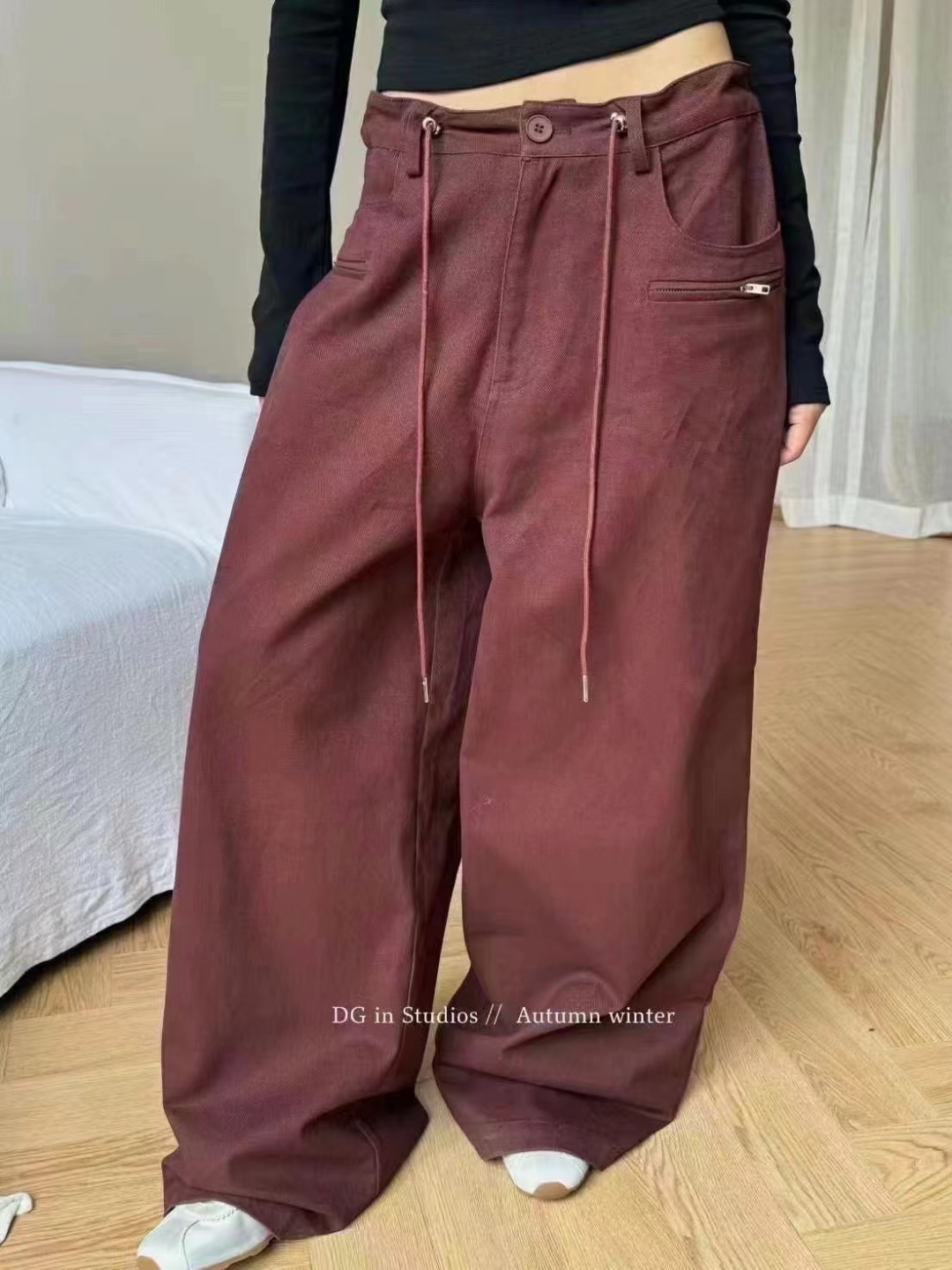 秋季新款时尚休闲百搭直筒阔腿长裤女