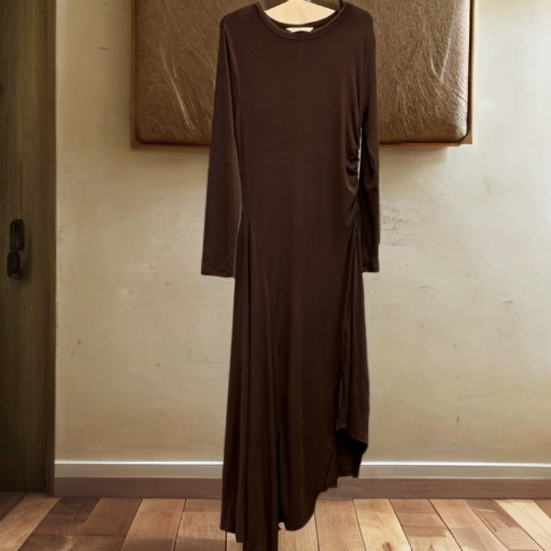 1087款原单气质优雅高端显瘦褶皱开叉秋冬长裙