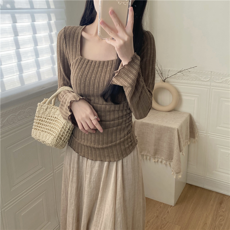 MCREAM SHO禅意芭蕾方领设计感上衣修身显瘦舞蹈服长袖复古温柔女