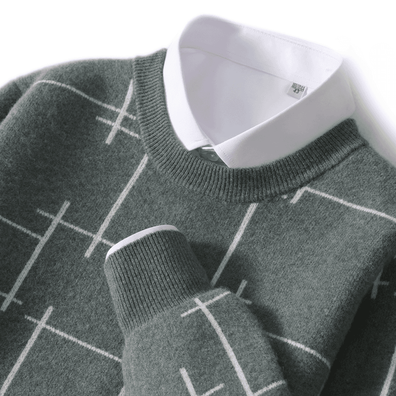 100%羊绒男士圆领加厚商务休闲提花针织保暖厚款打底羊绒衫