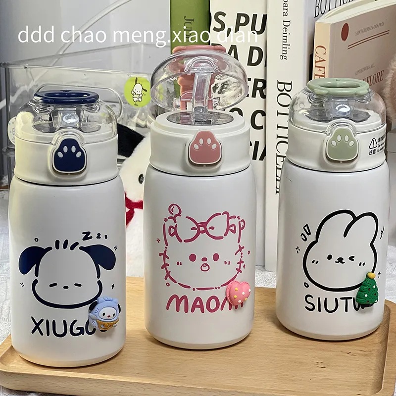 可爱ins猫爪吸管保温杯316不锈钢内底便携保温杯男女学生保温水杯